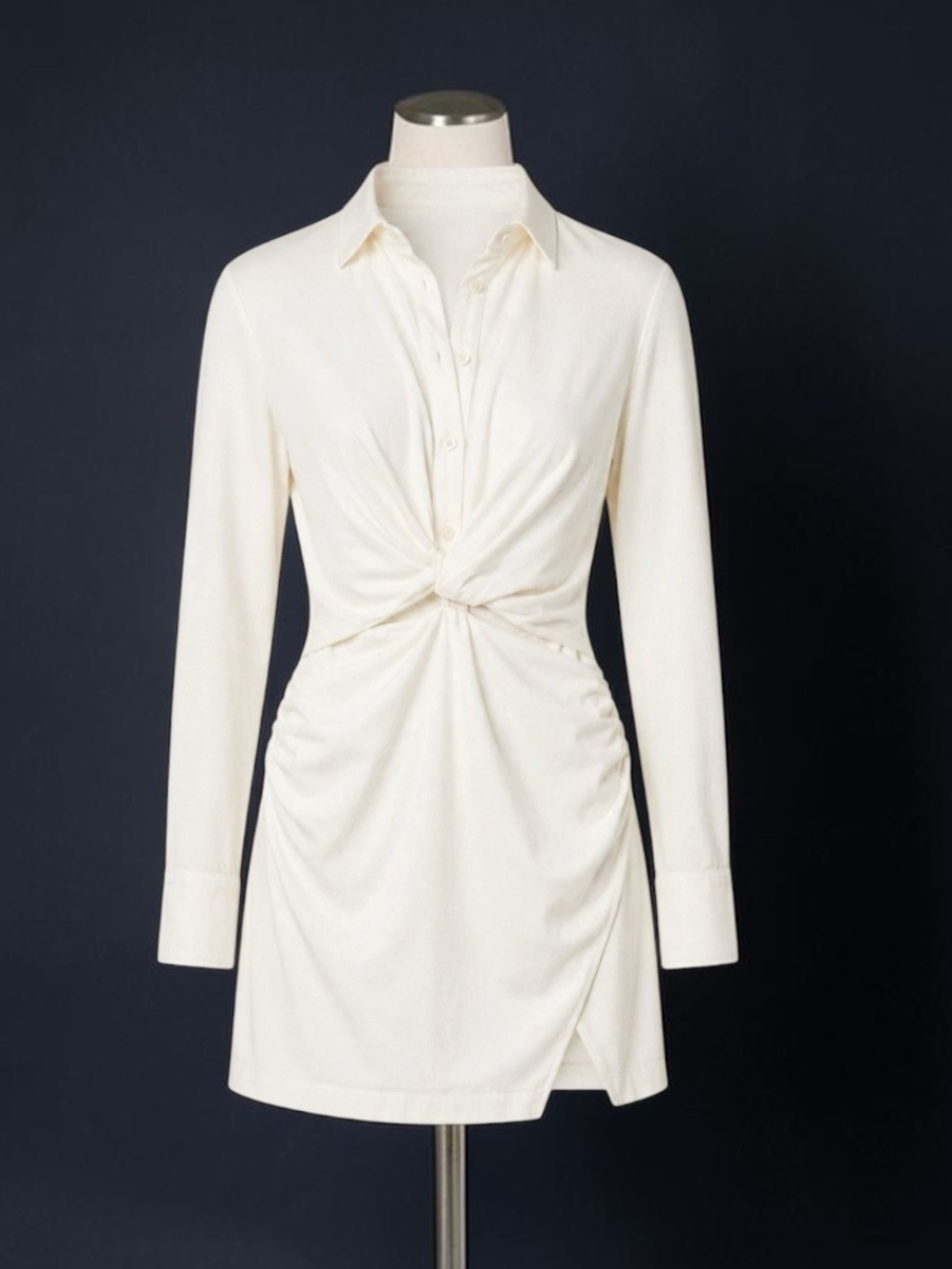 FRAME Off White Linen Blend Twist Front Ruched Mini Shirt Dress XS LWWD0713 NWOT